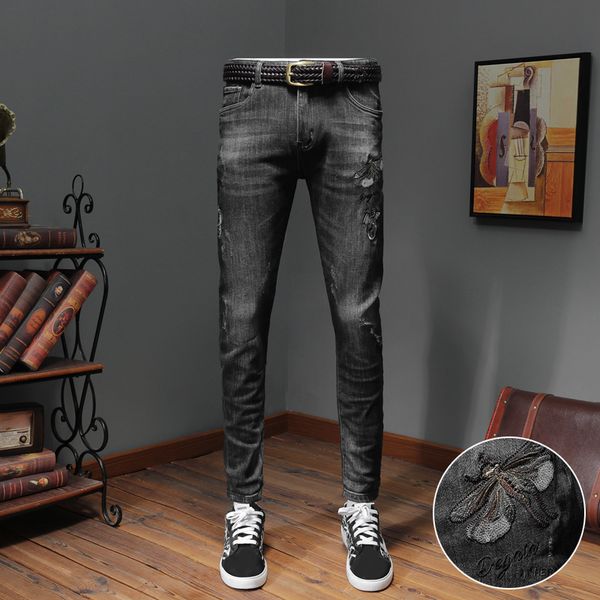 quality casual men ripped embroidered stretch straight slim fit black jeans, Blue
quality casual men ripped embroidered stretch straight slim fit black jeans, Blue