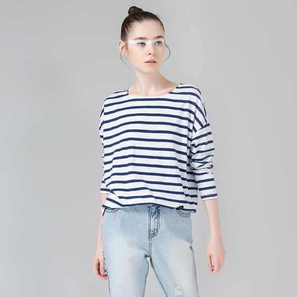 cotton t-shirts spring women t -shirt stripe printed loose base casual long sleeve o -neck tees fashion female trend, White
cotton t-shirts spring women t -shirt stripe printed loose base casual long sleeve o -neck tees fashion female trend, White