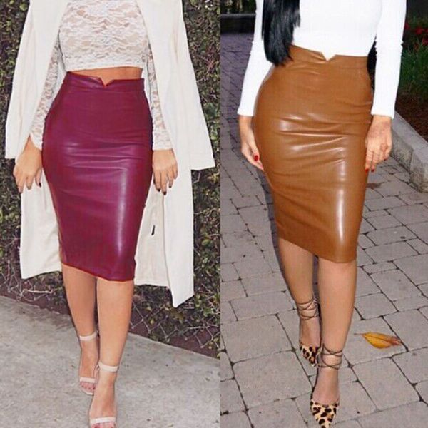

womail women skirt summer fashion leather skirt high waist slim party pencil casual daily solid 2019 dropship f8, Black
