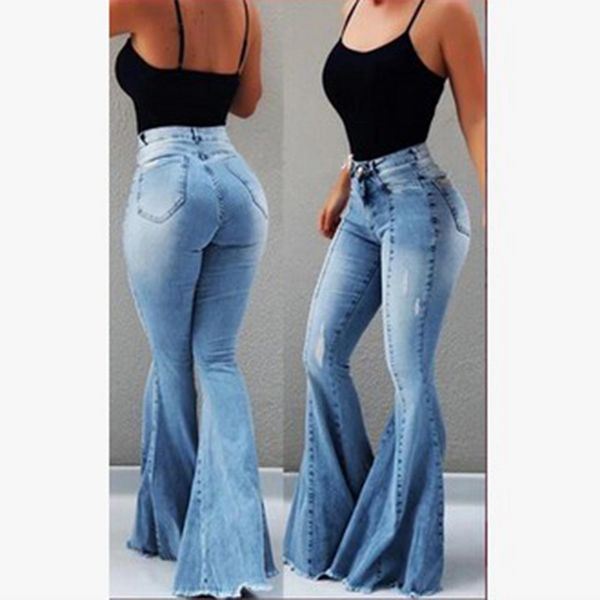 

2019 new women's juniors retro bell bottom wide high waisted slim fit stretch flared denim jeans pants casual solid trouser, Black;white