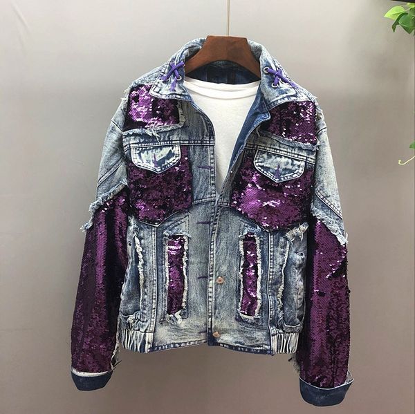 streetwear purple cool spliced jean jacket women 2019 sequin denim jacket turn-down collar harajuku casual loose jackets, Black;brown
streetwear purple cool spliced jean jacket women 2019 sequin denim jacket turn-down collar harajuku casual loose jackets, Black;brown