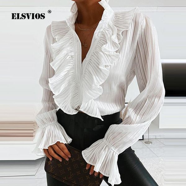 women v-neck ruffle chiffon blouse shirts 2020 summer flare long sleeve buttons elegant office ladies pleated blouse, White
women v-neck ruffle chiffon blouse shirts 2020 summer flare long sleeve buttons elegant office ladies pleated blouse, White