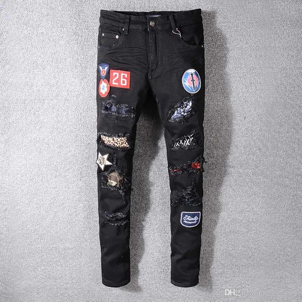 designer men jeans selling amiri fashion embroidery print hole jeans luxury brand black pants trend hip hop motorcycle pants, Blue
designer men jeans selling amiri fashion embroidery print hole jeans luxury brand black pants trend hip hop motorcycle pants, Blue