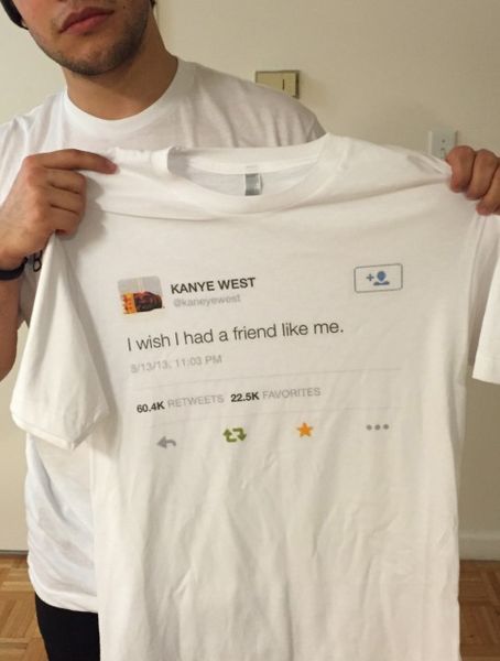 kanye west tweet i wish i had a friend like me t shirt men's summer short sleeve tumblr fashion printed tee casual grunge shirt, White;black
kanye west tweet i wish i had a friend like me t shirt men's summer short sleeve tumblr fashion printed tee casual grunge shirt, White;black