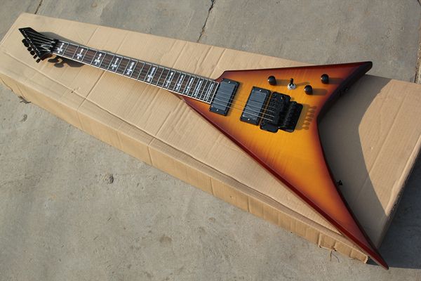 factory custom tobacco sunburst electric guitar with v shape body,floyd rose bridge,black hardware,can be customized
factory custom tobacco sunburst electric guitar with v shape body,floyd rose bridge,black hardware,can be customized