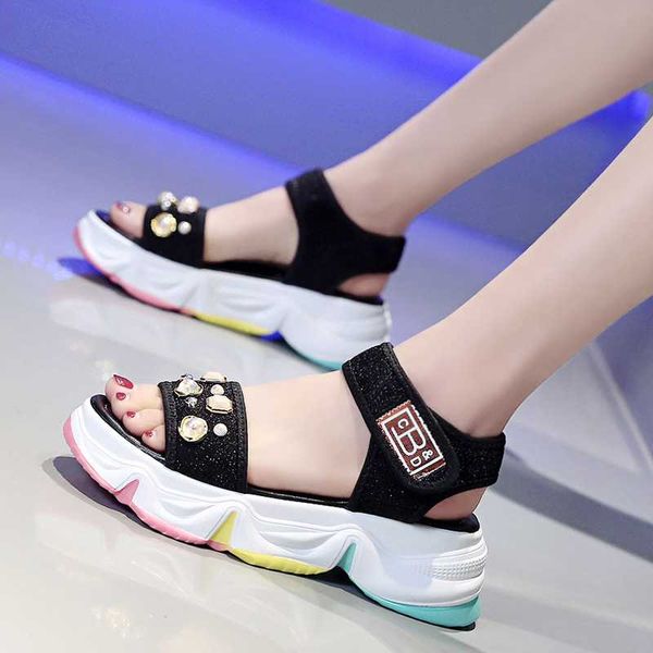 fashion chunky sandals for women casual shoes woman rhinestone designers 6cm high heels wedges shoes beach platform sandal 2020, Black 
fashion chunky sandals for women casual shoes woman rhinestone designers 6cm high heels wedges shoes beach platform sandal 2020, Black