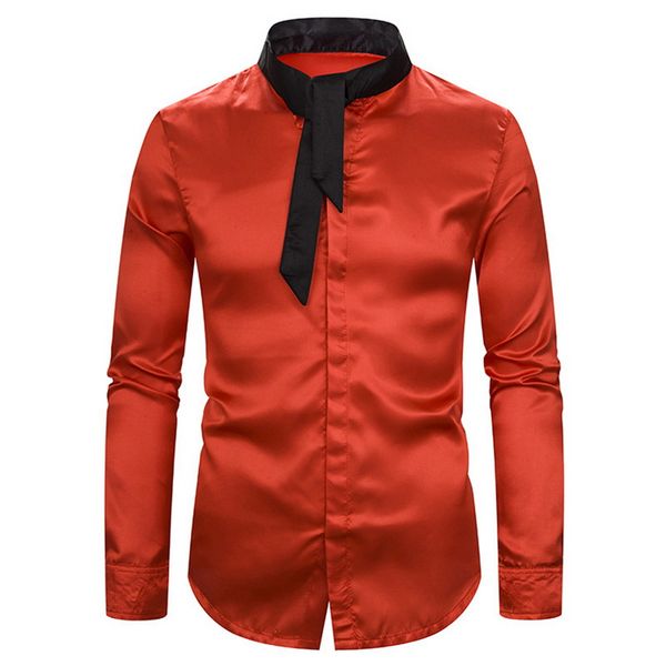 sfit men stylish contrast collar silk satin shirt men slim fit long sleeve dress shirts youth college style shirt with tie, White;black
sfit men stylish contrast collar silk satin shirt men slim fit long sleeve dress shirts youth college style shirt with tie, White;black