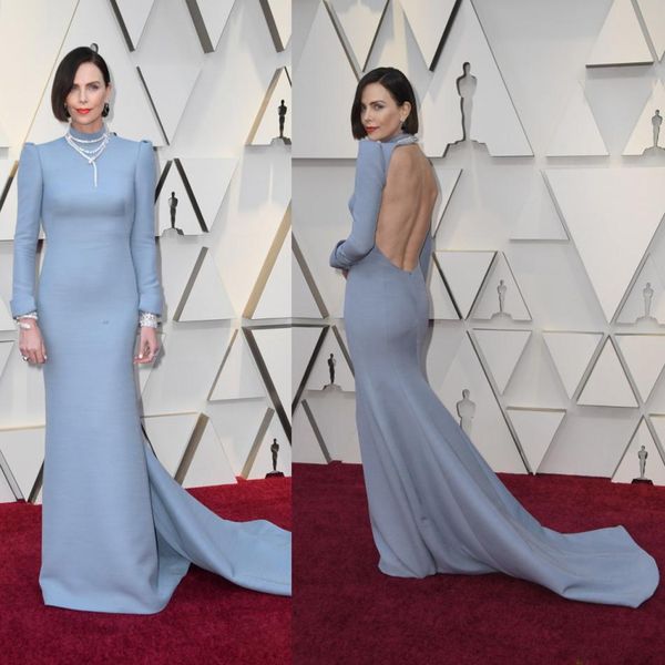 2019 oscar sky blue prom dresses high neck mermaid formal evening gowns backless long sleeves special occasion party gowns cheap, Black
2019 oscar sky blue prom dresses high neck mermaid formal evening gowns backless long sleeves special occasion party gowns cheap, Black
