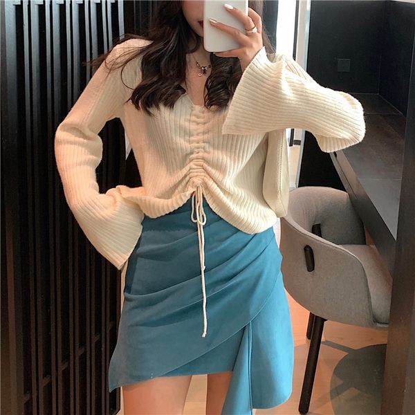 drawstring tie rope long sleeve loose pullovers sweaters women's clothing spring autumn new simple korean style v-neck hot, White;black
drawstring tie rope long sleeve loose pullovers sweaters women's clothing spring autumn new simple korean style v-neck hot, White;black