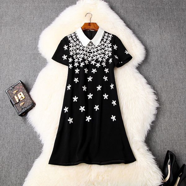 women plus size dress new 2020 spring summer cute peter pan collar short sleeve black floral embroidery dresses, Black;gray
women plus size dress new 2020 spring summer cute peter pan collar short sleeve black floral embroidery dresses, Black;gray