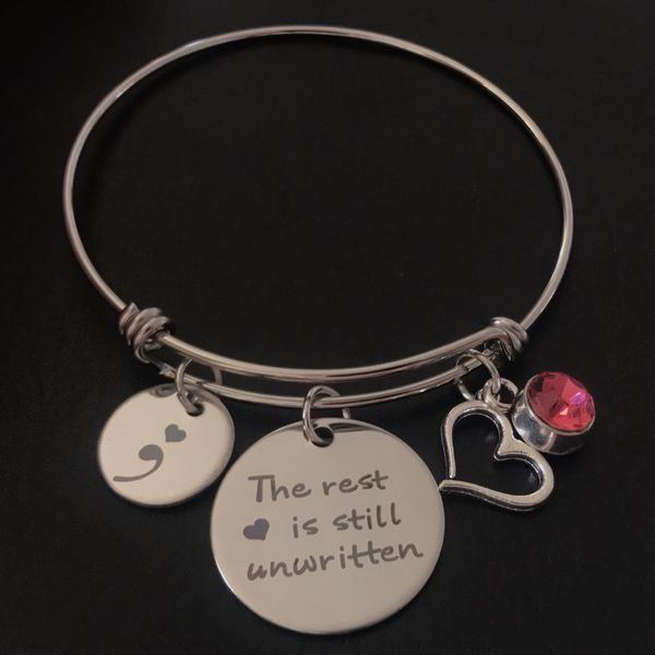 new arrival semicolon jewelry stainless steel bangle bracelet the rest is still unwritten suicide prevention awreness bracelet gifts, Golden;silver
new arrival semicolon jewelry stainless steel bangle bracelet the rest is still unwritten suicide prevention awreness bracelet gifts, Golden;silver