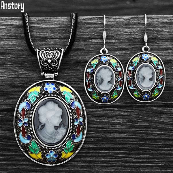 vintage lady queen cameo jewelry sets vintage leather chain cameo necklace earrings fashion jewelry ts581, Silver
vintage lady queen cameo jewelry sets vintage leather chain cameo necklace earrings fashion jewelry ts581, Silver