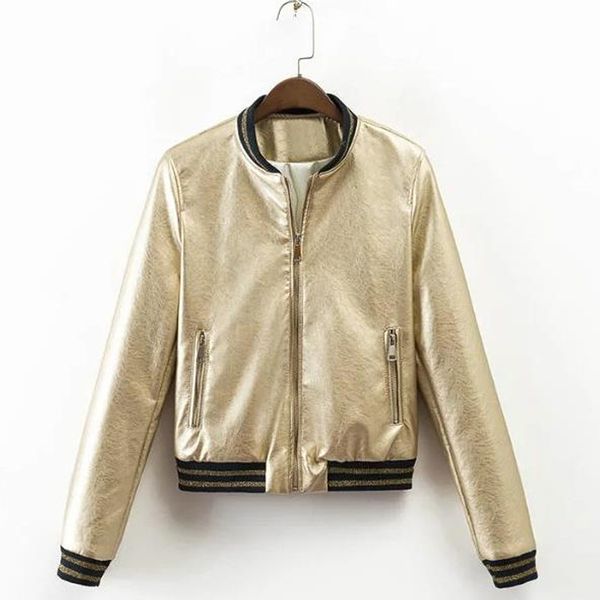 metallic gold baseball jacket winter autumn fashion motorcycle jacket outerwear faux leather pu gothic faux leather coat, Black;brown 
metallic gold baseball jacket winter autumn fashion motorcycle jacket outerwear faux leather pu gothic faux leather coat, Black;brown
