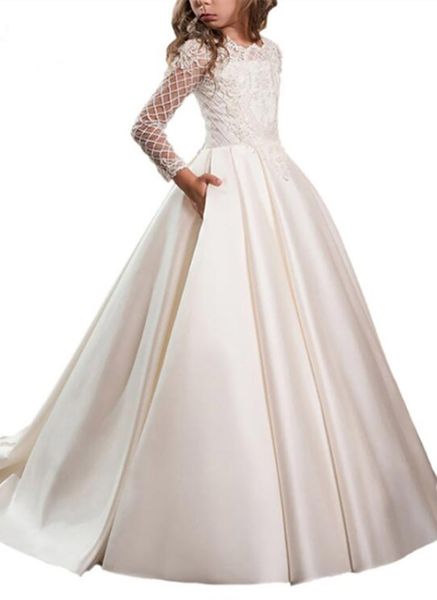 princess white lace flower girl dresses long sleeves first communion gowns birthday party dresses with buttons pageant gown, White;blue
princess white lace flower girl dresses long sleeves first communion gowns birthday party dresses with buttons pageant gown, White;blue
