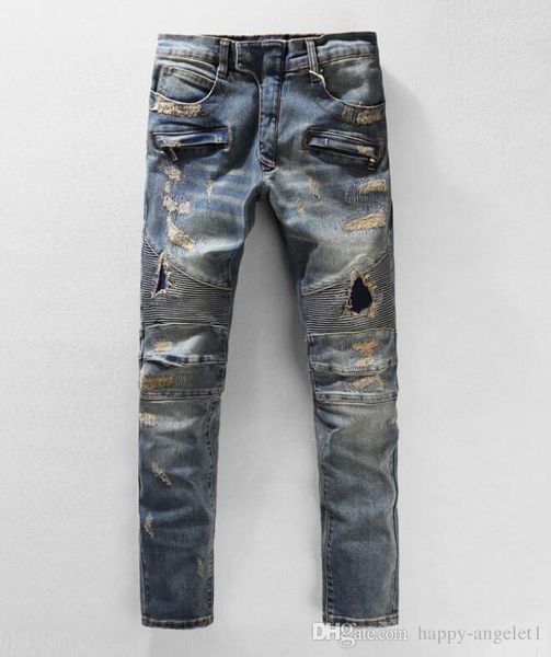 2017 new fashion brand jeans men's european and american foreign trade hole patch locomotive slim pants, Blue
2017 new fashion brand jeans men's european and american foreign trade hole patch locomotive slim pants, Blue