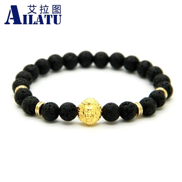ailatu men beaded energy jewelry wholesale 8mm volcanic stone beads gold-color plated lion head bracelet, Golden;silver 
ailatu men beaded energy jewelry wholesale 8mm volcanic stone beads gold-color plated lion head bracelet, Golden;silver
