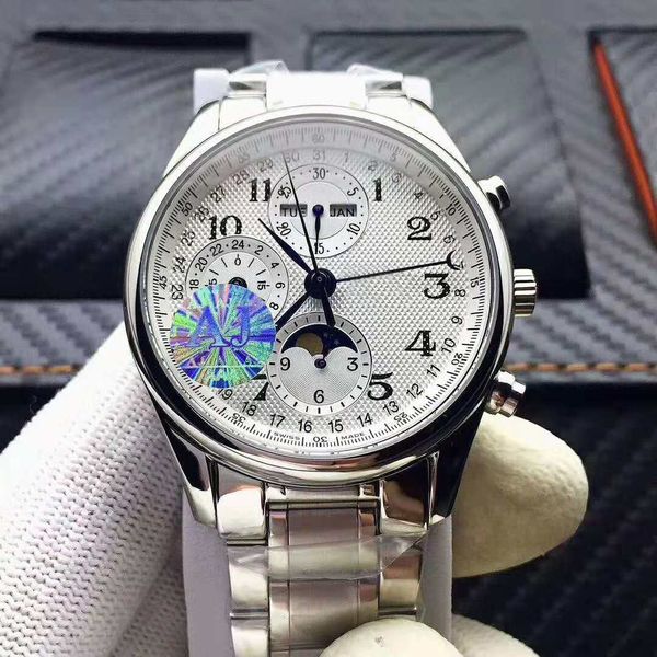 classic mens watch swiss 7751 chronograph automatic moon phase annual calendar sapphire crystal 316l steel water resistant mens wristwatch, Slivery;brown 
classic mens watch swiss 7751 chronograph automatic moon phase annual calendar sapphire crystal 316l steel water resistant mens wristwatch, Slivery;brown