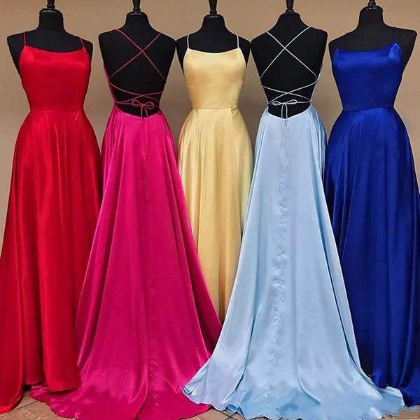 2019 satin spaghetti straps long prom dresses ruched split criss cross sweep train formal party evening dresses custom made, Black
2019 satin spaghetti straps long prom dresses ruched split criss cross sweep train formal party evening dresses custom made, Black