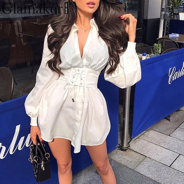 glamaker elegant belt white office shirt dress women lantern sleeve lace up autumn dress party club high waist winter, Black;gray
glamaker elegant belt white office shirt dress women lantern sleeve lace up autumn dress party club high waist winter, Black;gray