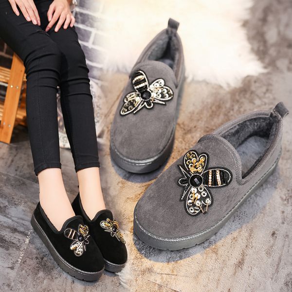 2019 new women's fashion plus velvet warm cotton shoes plush shoes wear wild flat peas, Black
2019 new women's fashion plus velvet warm cotton shoes plush shoes wear wild flat peas, Black