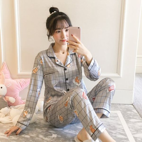 cute cartoon stripe faux slik satin pyjamas women pajamas sets 2019 new spring long sleeve nightwear home clothes sleepwear suit, Blue;gray
cute cartoon stripe faux slik satin pyjamas women pajamas sets 2019 new spring long sleeve nightwear home clothes sleepwear suit, Blue;gray