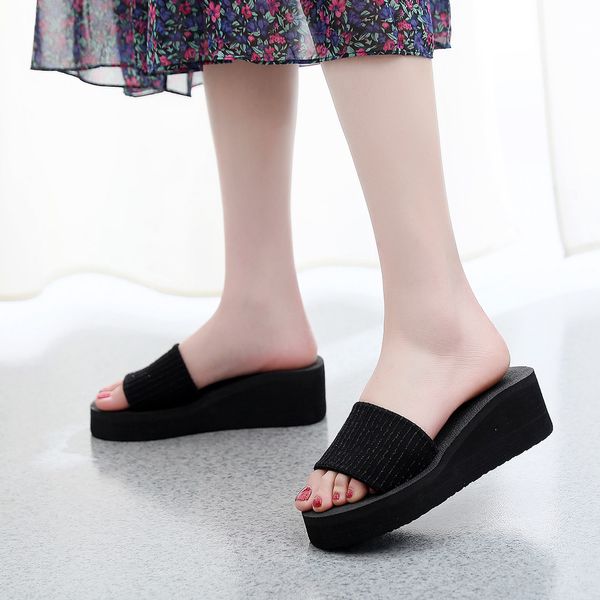 women summer bohemian open toe fashion non-slip wedge slippers sequin beach shoe, Black
women summer bohemian open toe fashion non-slip wedge slippers sequin beach shoe, Black