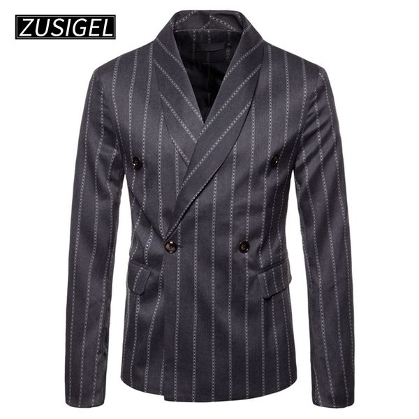 zusigel men's suit jacket striped white line fashionable double breasted formal british style blazer, White;black
zusigel men's suit jacket striped white line fashionable double breasted formal british style blazer, White;black