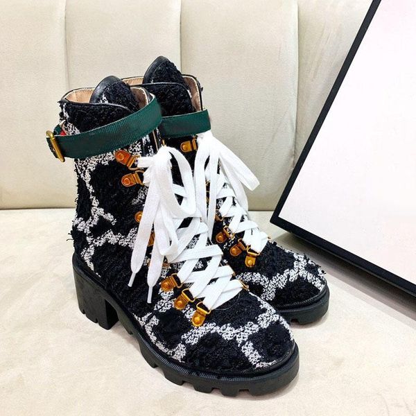 designer fashion womens genuine leather tweed fabric chunky heel luxury ladies gold buckle strap lace up booties letter tweed ankle boot, Black
designer fashion womens genuine leather tweed fabric chunky heel luxury ladies gold buckle strap lace up booties letter tweed ankle boot, Black