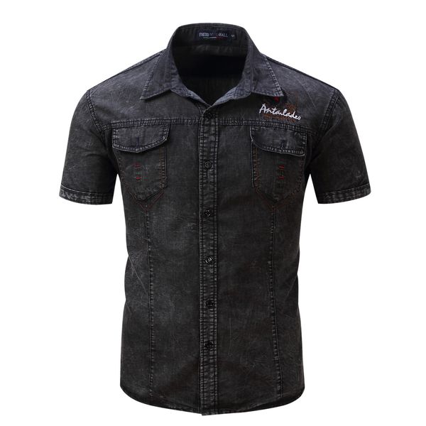 men's denim shirt men casual regular fit button shirt with pocket blouse men camisa social short sleeve, White;black
men's denim shirt men casual regular fit button shirt with pocket blouse men camisa social short sleeve, White;black