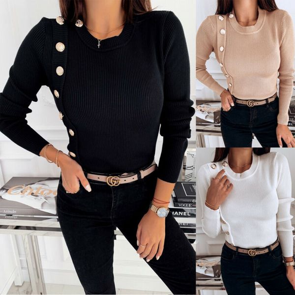 2020 new spring korean style all-match winter sweater lady knitted pullover with button long sleeve slim women sweaters pullover, White;black
2020 new spring korean style all-match winter sweater lady knitted pullover with button long sleeve slim women sweaters pullover, White;black