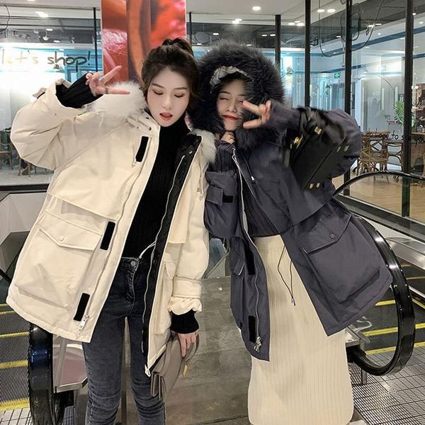 women's winter cotton plus size clothing long section 2020 winter new korean fashion fur big fur collar loose thick coat f52, Black
women's winter cotton plus size clothing long section 2020 winter new korean fashion fur big fur collar loose thick coat f52, Black