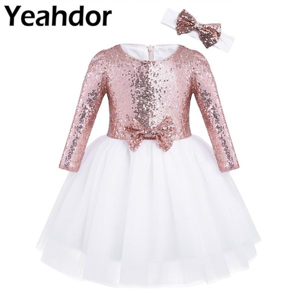 girls mesh sequined long sleeves flower girl dress for wedding pageant birthday party princess dress with headband 12 months-8, Red;yellow 
girls mesh sequined long sleeves flower girl dress for wedding pageant birthday party princess dress with headband 12 months-8, Red;yellow