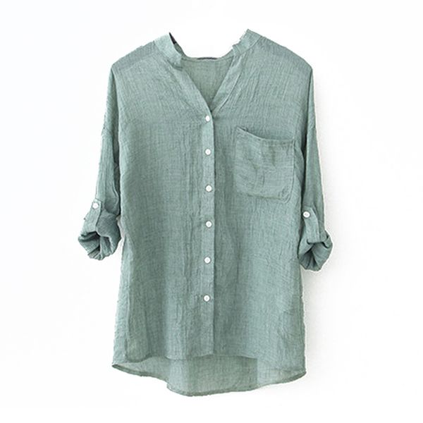 women fashion cotton linen long sleeve shirt casual solid loose v-neck button down blouses green, White
women fashion cotton linen long sleeve shirt casual solid loose v-neck button down blouses green, White