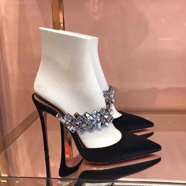 one word with rhinestone high-heeled shoes 2020 spring new slippers women fine heel, Black
one word with rhinestone high-heeled shoes 2020 spring new slippers women fine heel, Black