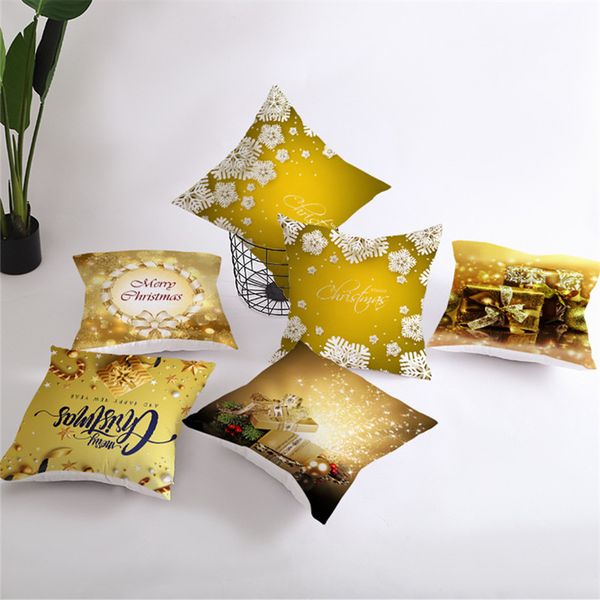 Golden Christmas Christmas Decorations Pillow Cover Digital Printing Throw Pillow Case Square Sofa Cushion Covers Home Party Pillowcase Sale
