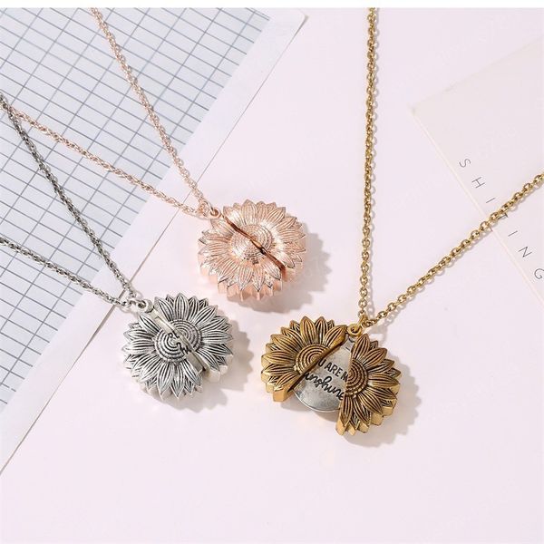 fashion jewelry opened sunflower pendant necklace double-sided lettering pendant clavicle chain necklace, Silver
fashion jewelry opened sunflower pendant necklace double-sided lettering pendant clavicle chain necklace, Silver