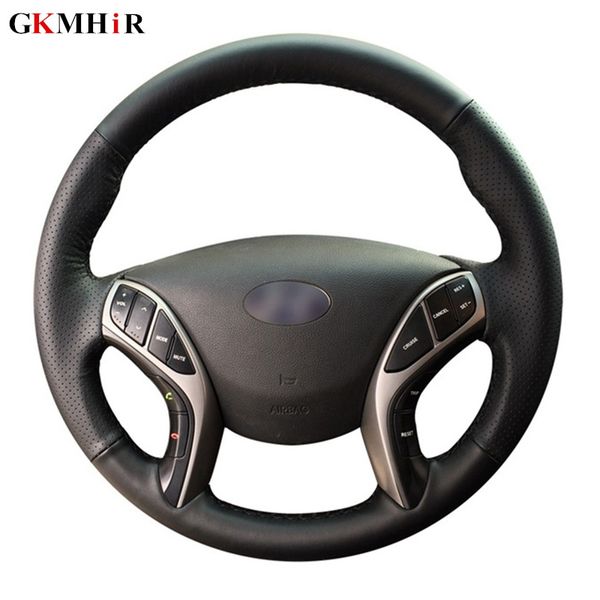 

gkmhir soft artificial leather hand-stitched car steering wheel cover for elantra 2011-2016 avante i30 2012-2016 black