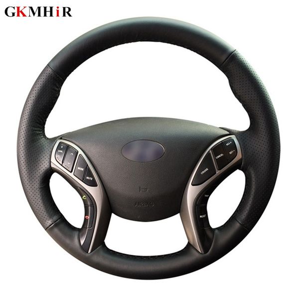 

gkmhir soft artificial leather hand-stitched car steering wheel cover for elantra 2011-2016 avante i30 2012-2016 black