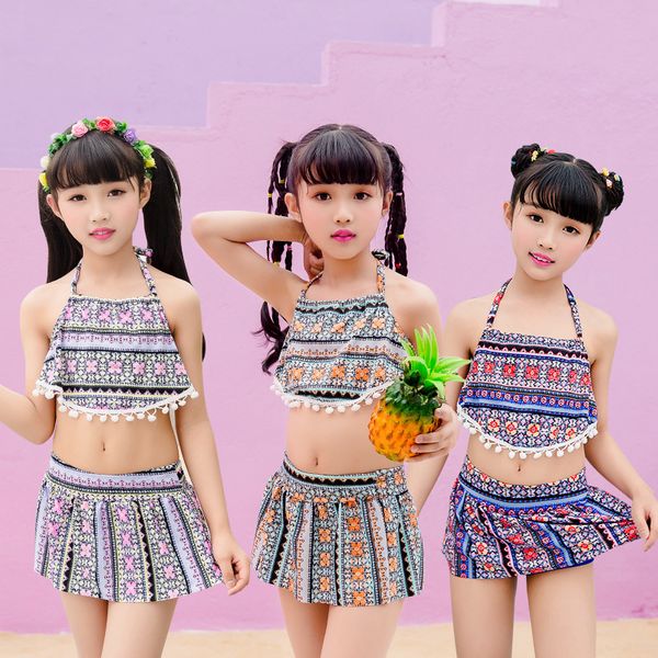 children swimwear girls print two pieces swim suits cute princess girl swimsuit kids tankini bathing suits beach skirt swim suit