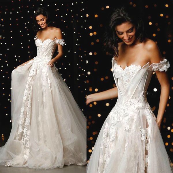 designer wedding dresses off shoulder lace applique beach bridal gowns sweep train custom made wedding dress, White
designer wedding dresses off shoulder lace applique beach bridal gowns sweep train custom made wedding dress, White