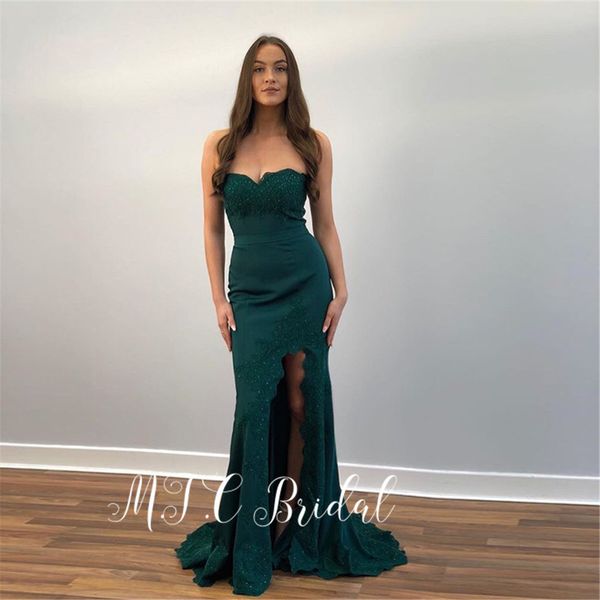 new 2019 dark green arabic evening dress side slit strapless lace elastic satin long formal dresses 2019 selling women gowns, White;black
new 2019 dark green arabic evening dress side slit strapless lace elastic satin long formal dresses 2019 selling women gowns, White;black
