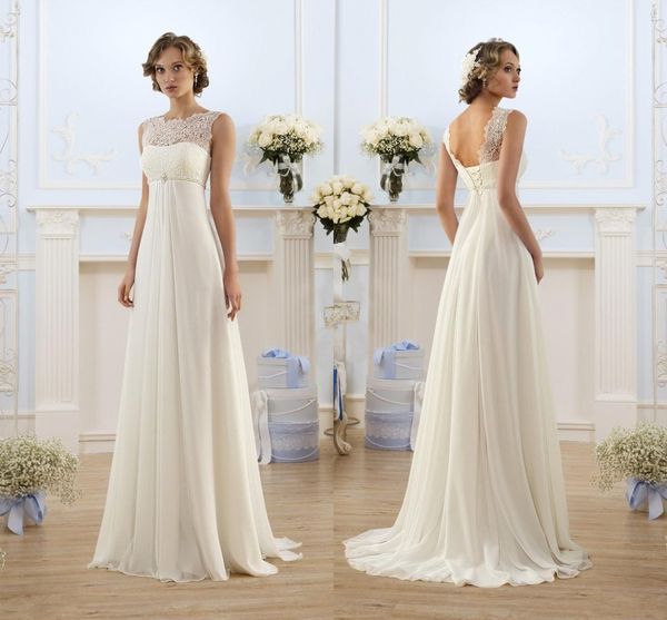 elegant sheath wedding dresses a line sheer neck capped sleeve empire waist floor length white chiffon beach bridal gowns dh4042
elegant sheath wedding dresses a line sheer neck capped sleeve empire waist floor length white chiffon beach bridal gowns dh4042