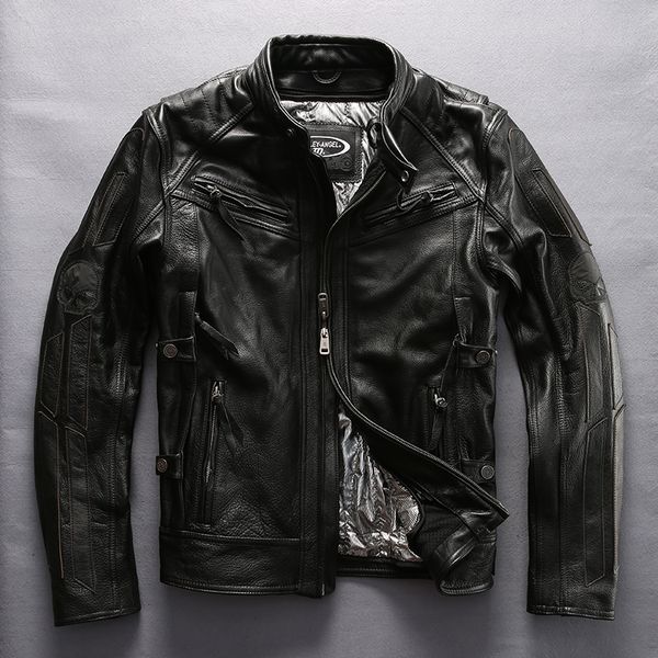 2019 new men genuine leather jacket fashion luminous back skull motorcycle biker jackets thick cowhide cotton liner winter coats, Black
2019 new men genuine leather jacket fashion luminous back skull motorcycle biker jackets thick cowhide cotton liner winter coats, Black