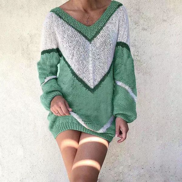 ladies comfortable sweater knitted winter female v-neck patchwork casual loose sweaters, White;black
ladies comfortable sweater knitted winter female v-neck patchwork casual loose sweaters, White;black