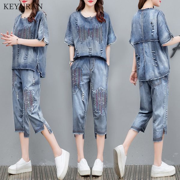 jeans loose two piece set women's summer suit fashion embroidery pants set conjunto feminino ensemble femme survetement, White
jeans loose two piece set women's summer suit fashion embroidery pants set conjunto feminino ensemble femme survetement, White