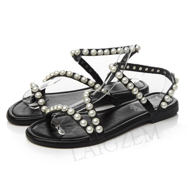 women genuine leather flat heels sandals summer vacation beach sandalia zapatos pearl shoes woman large size 42 43, Black
women genuine leather flat heels sandals summer vacation beach sandalia zapatos pearl shoes woman large size 42 43, Black