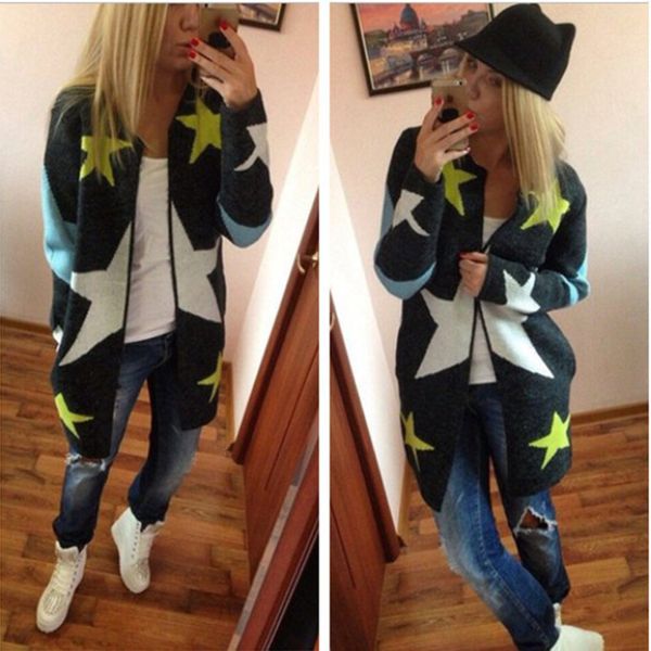 danjeaner autumn winter women long sleeve stars printed long cardigan europen style elegant pocket knitted outerwear sweater cap, White
danjeaner autumn winter women long sleeve stars printed long cardigan europen style elegant pocket knitted outerwear sweater cap, White