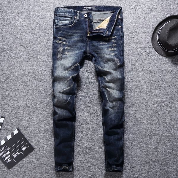 italian vintage fashion men jeans slim fit scratch ripped jeans men cotton denim pants streetwear hip hop homme, Blue
italian vintage fashion men jeans slim fit scratch ripped jeans men cotton denim pants streetwear hip hop homme, Blue