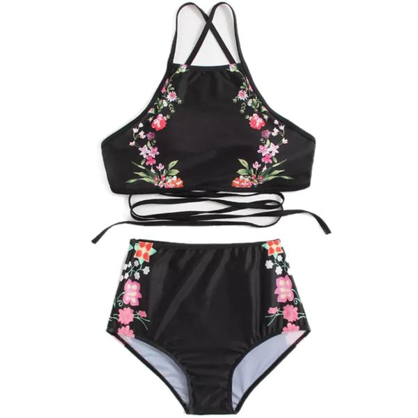 bikinis set kf-women black flower print halter bikini backless tank high waist two pieces swimwear
bikinis set kf-women black flower print halter bikini backless tank high waist two pieces swimwear