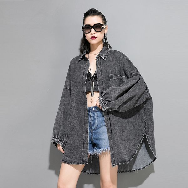 lanmrem solid color lapel long sleeve irregular plus woman washed denim jacket casual wild fashion 2019 autumn coat new tv593, Black;brown
lanmrem solid color lapel long sleeve irregular plus woman washed denim jacket casual wild fashion 2019 autumn coat new tv593, Black;brown